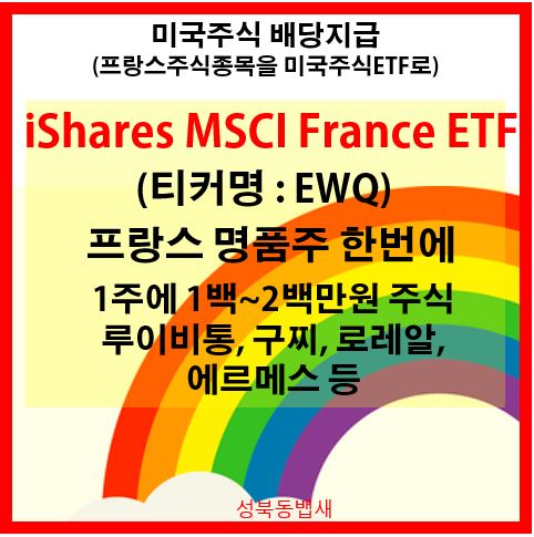  iShares MSCI France ETF (EWQ) 배당금 지급(ft,프랑스명품주 몽땅 들어있는 ETF 고배당️)