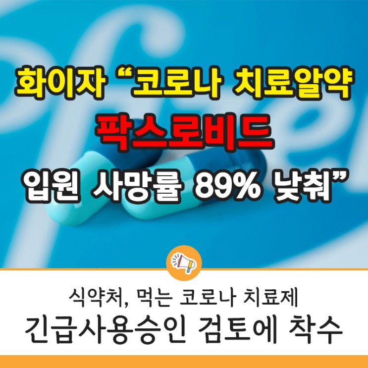  식약처 보도자료. 코로나 알약 치료제 팍스로비드 사용승인 검토 중