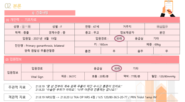  [노인간호학]  Primary gonarthrosis, bilateral (양측 원발성 무릎관절증) case study 간호과정
