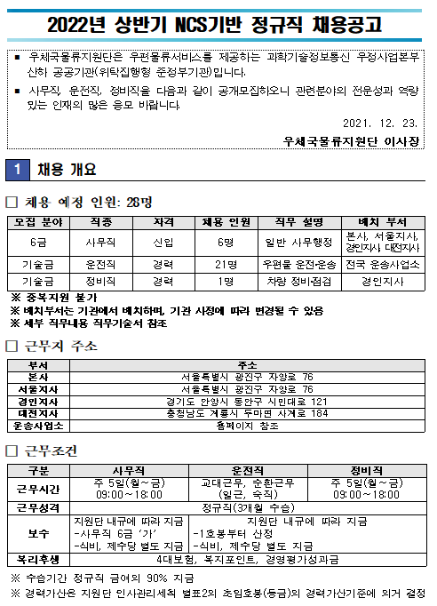 우체국물류지원단 채용 공고 및 자소서 항목, 연봉(2022년 상반기)