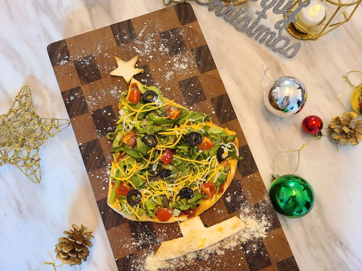 크리스마스 요리 또띠아&야채 활용 귀여운 미니 트리 피자 만들기