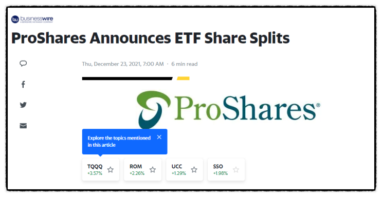 미국 3배 레버리지 ETF Proshares사 TQQQ UPRO SSO 분할 Splits 뜻 (+티커 CSM ROM UCC UGE) 액면분할 액면병합 액면가 뜻