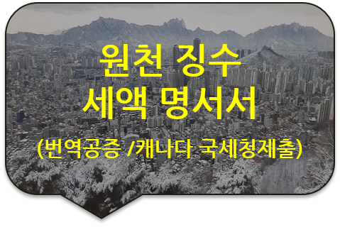 캐나다 밴쿠버 국세청 제출을 위한 금융소득 및 원천징수 세액 명세서 번역공증 [구리/하남/중랑/남양주 번역공증(대행)]