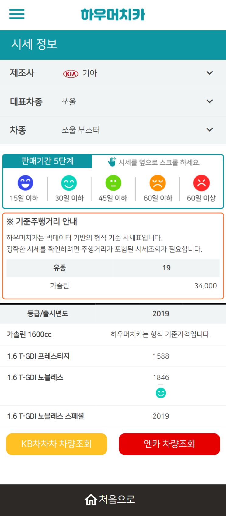 하우머치카 2021년 11월 쏘울 부스터 중고차시세.가격표