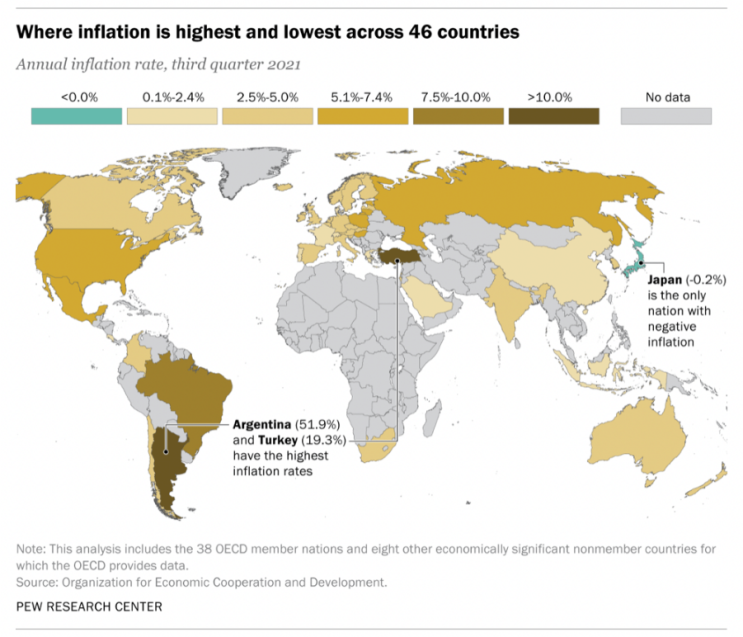 전세계 인플레이션 지도(21년 3분기)
