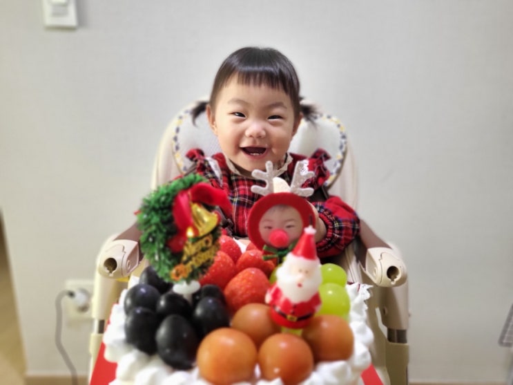  봄이 크리스마스 어린이집 숙제, 가족과 케이크 만들어서 키즈노트에 올리기