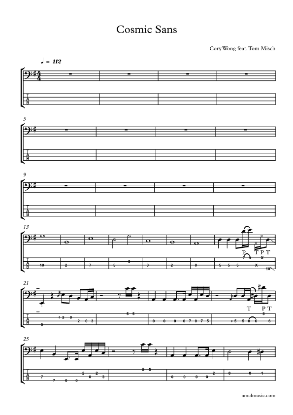  Cory Wong - Cosmic Sans 베이스 악보 (tab / pdf)
