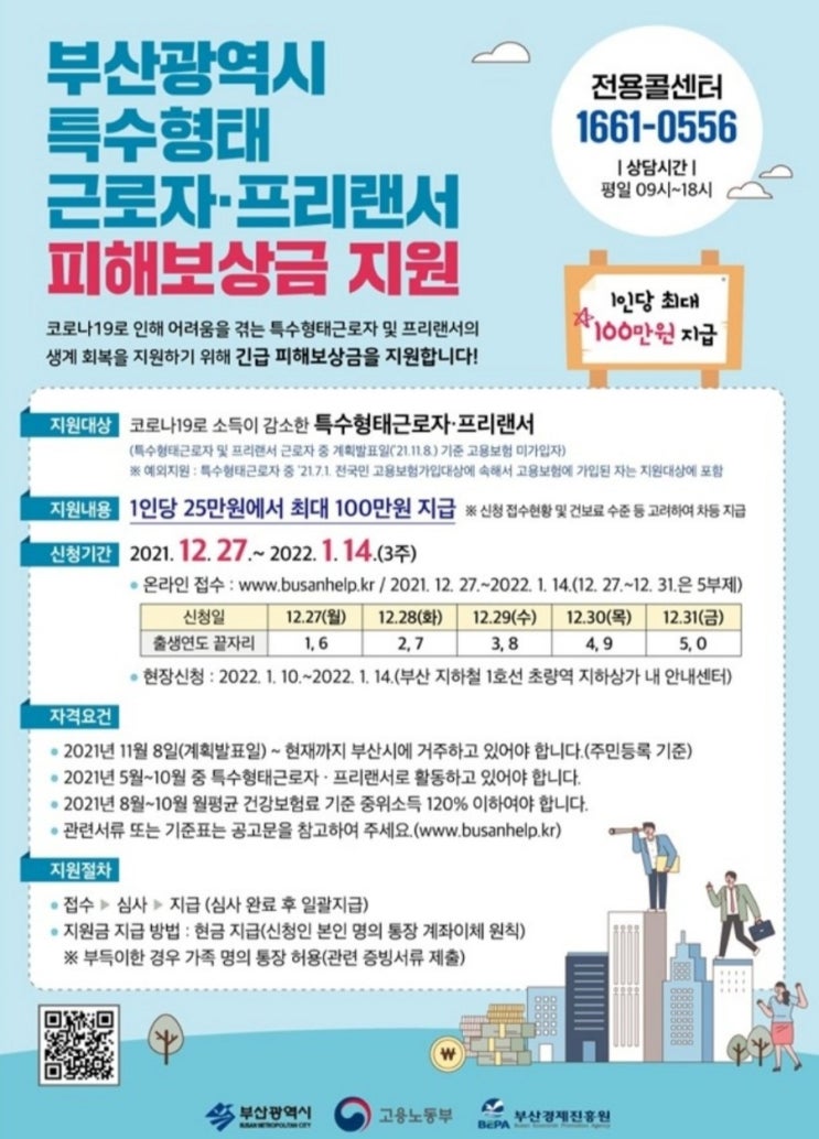  부산 특수근로자 프리랜서 재난지원금 25만 최대100만 신청하기