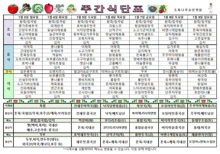  2022년1월3일~1월9일 식단표