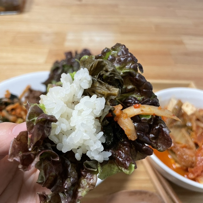  [채식 식단] 나물 쌈밥, 김치찌개, 양상추샐러드