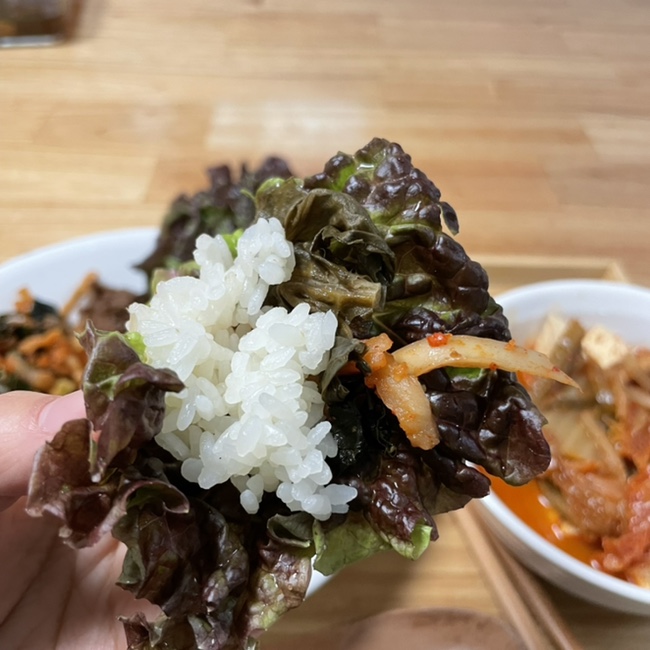 [채식 식단] 나물 쌈밥, 김치찌개, 양상추샐러드