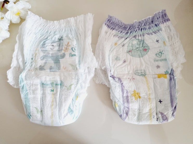  아기 밤기저귀는 팸퍼스 통잠팬티와 베이비드라이 팬티기저귀