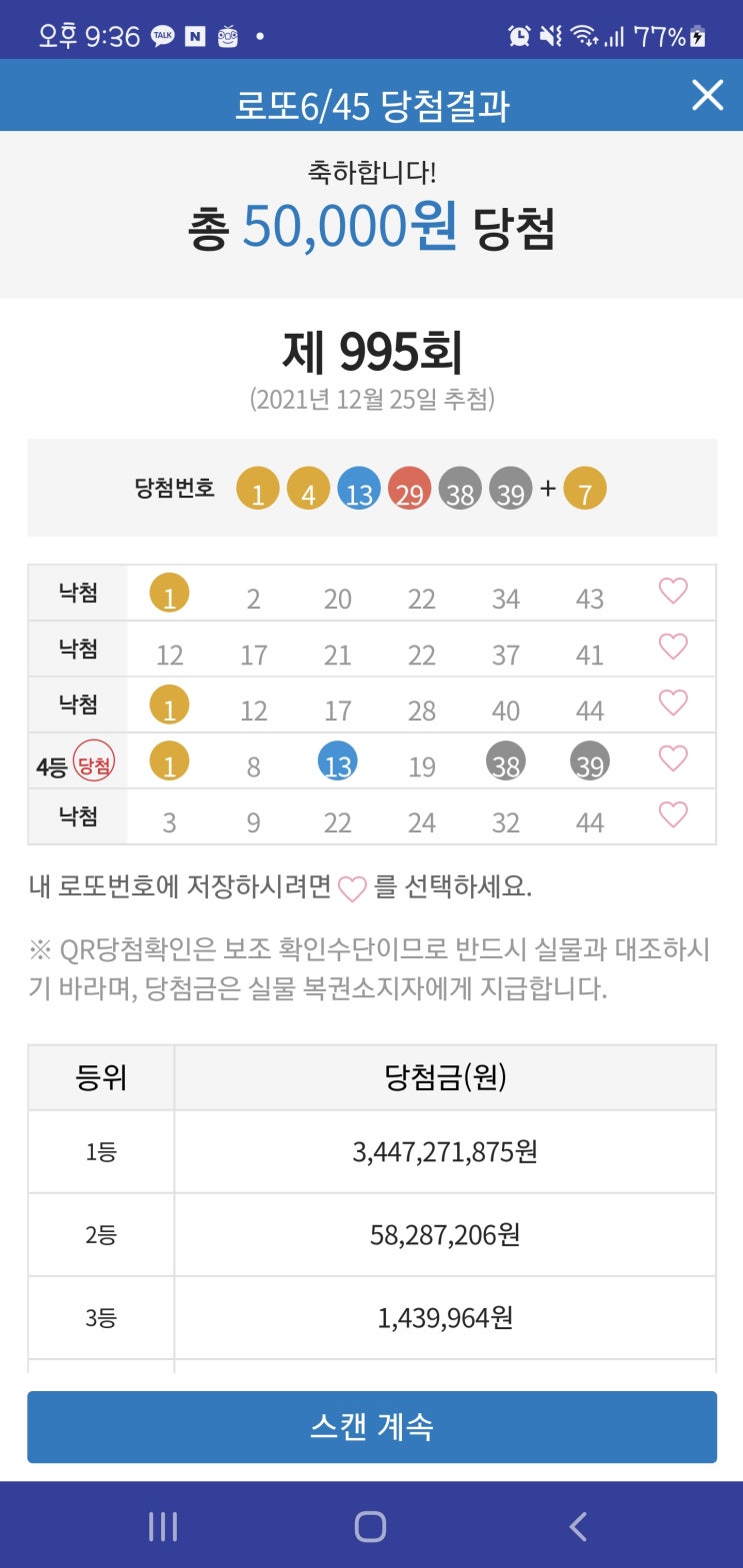  로또 995회 결과 발표 - 스스로 공부하여 4등 해내다!!