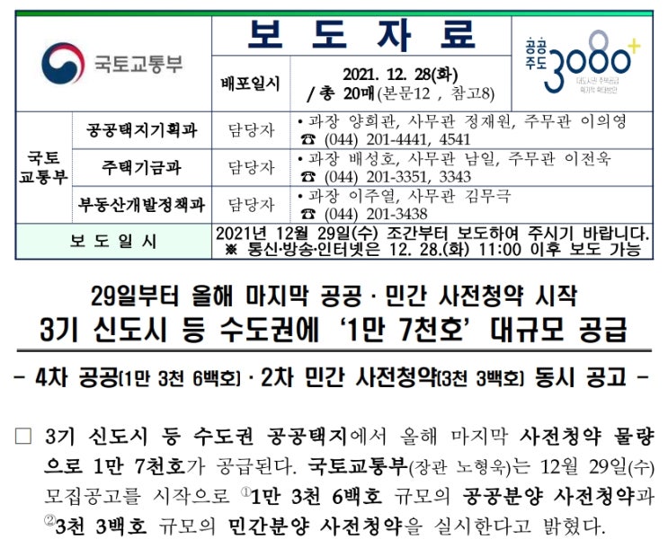  4차 공공 · 2차 민간 사전청약 12월 29일부터 시작