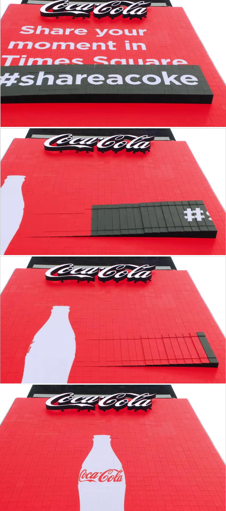 코카콜라 기발한 옥외광고 (각기 움직이는 1,760개 LED 큐브)