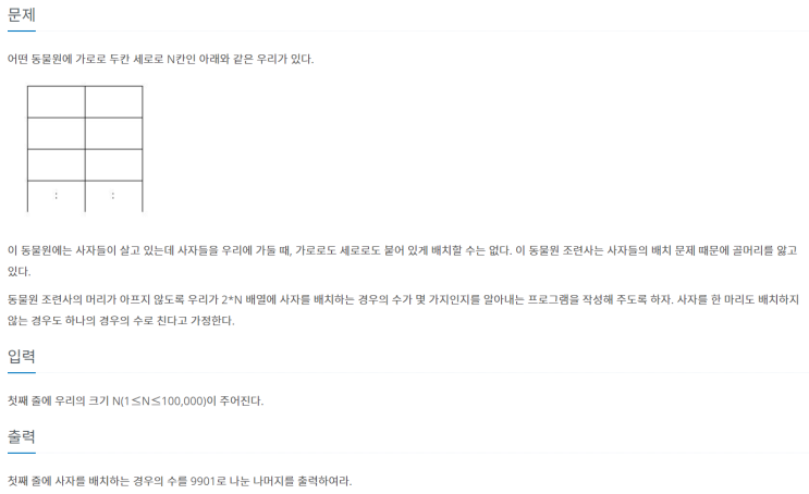  [JAVA/자바] 백준 1309번: 동물원