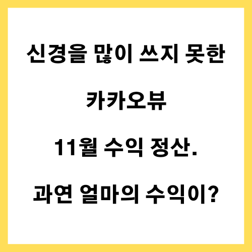  신경을 많이 쓰지 못한 카카오뷰 11월 수익 정산. 과연 얼마의 수익이?