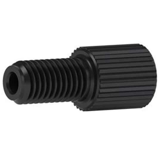  Flangeless Male Nut Delrin, 1/4-28 Flat-Bottom for 1/8" OD Black
