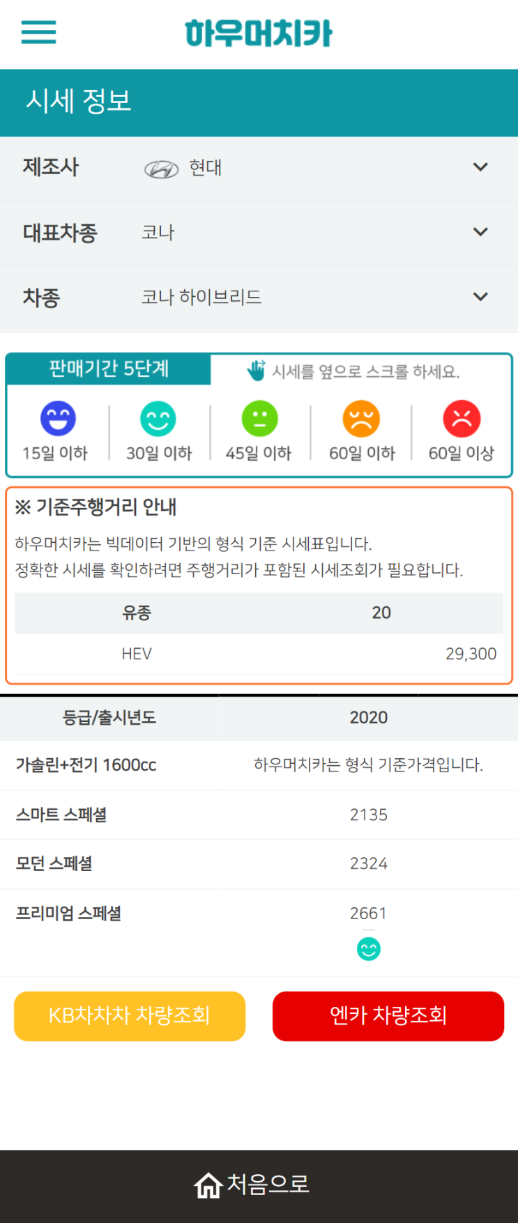 하우머치카 2021년 11월 코나 하이브리드 중고차시세.가격표