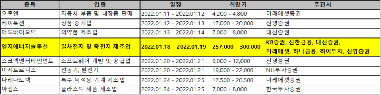  2022년 1월 공모주 일정 알아보기 (+LG에너지솔루션)