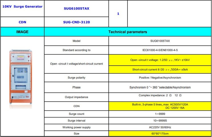  서지발생기 SUG61005TAX(10KV, 삼상 AC500V/120A , DC1200V/16A) IEC61000-4-5 대용량 서지시험기