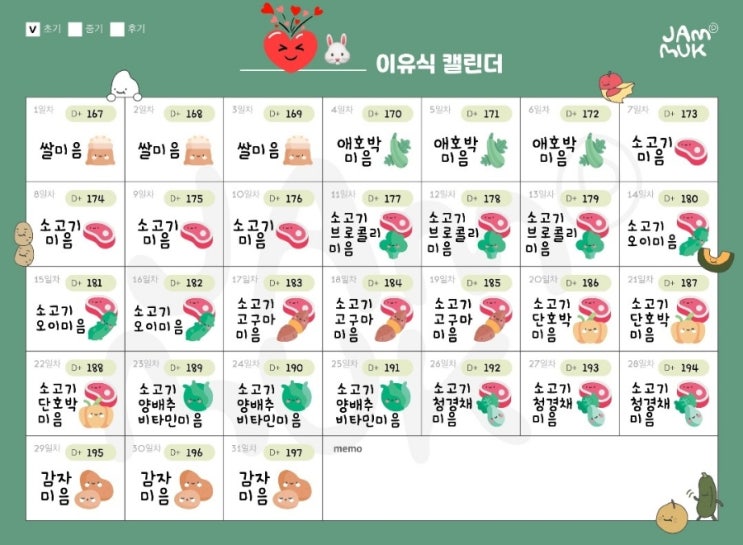  5개월아기 초기이유식 1단계 시작하기! 식단표 계획표