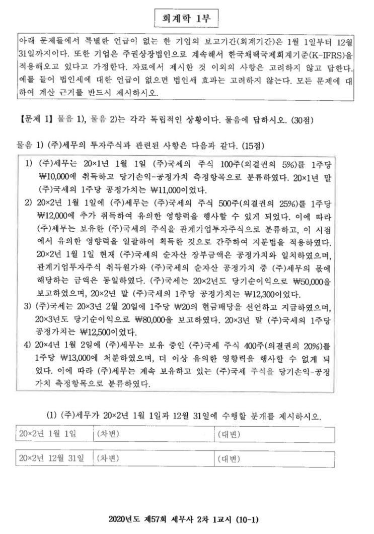  [2차기출 재무회계 원가관리회계] 세무사2차2020