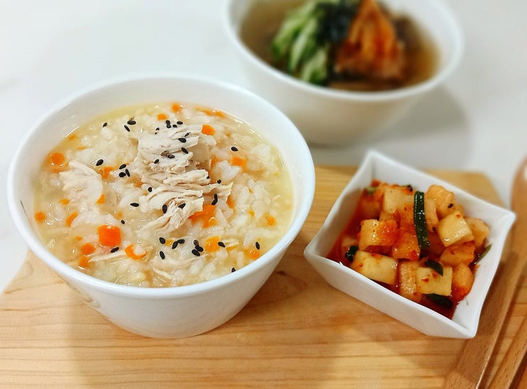 닭가슴살 죽 끓이는 법 아침 간편식 아기 닭죽 만들기