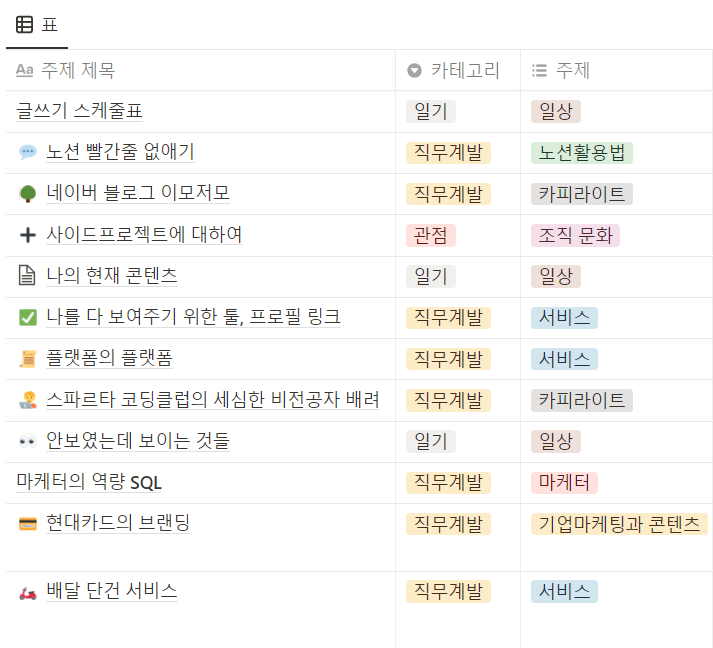  노션없이 어떻게 일했을까. 블로그 글 작성 주제 정리