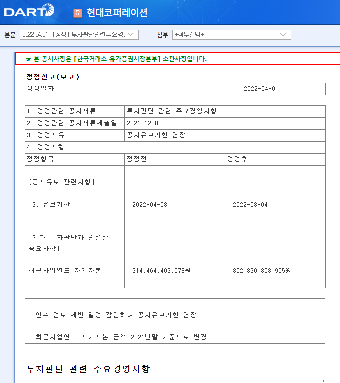 현대코퍼레이션 / 투자판단관련주요경영사항