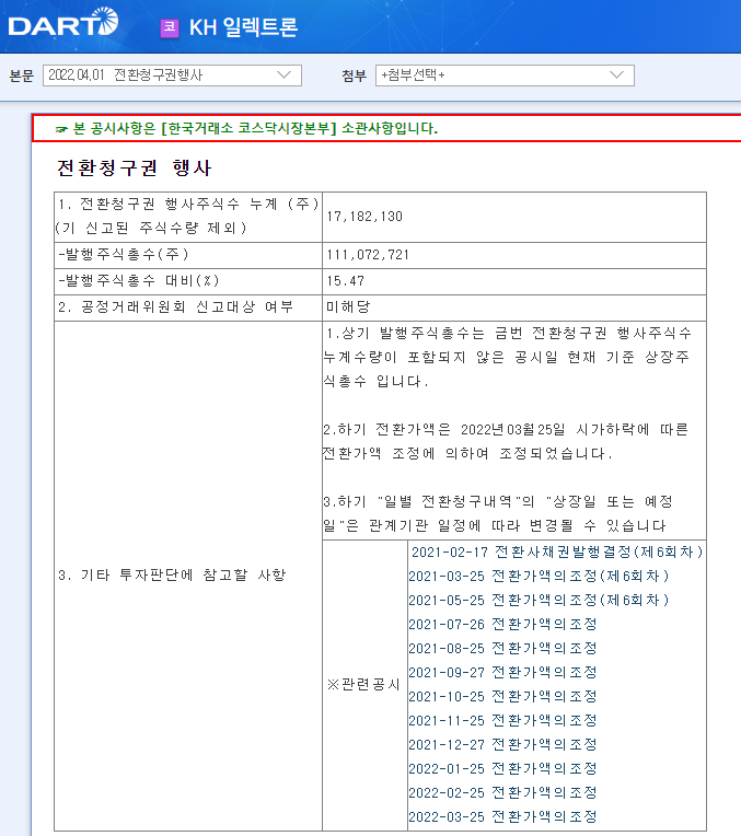 KH 일렉트론 / 전환청구권행사