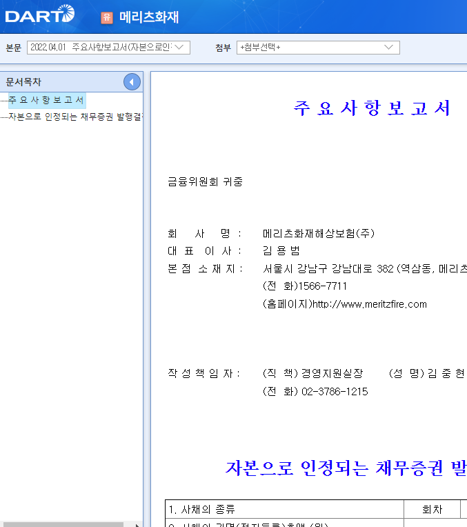 메리츠화재 / 주요사항보고서(자본으로인정되는채무증권발행결정) 메리츠화재 / 주요사항보고서(자본으로인정되는채무증권발행결정)