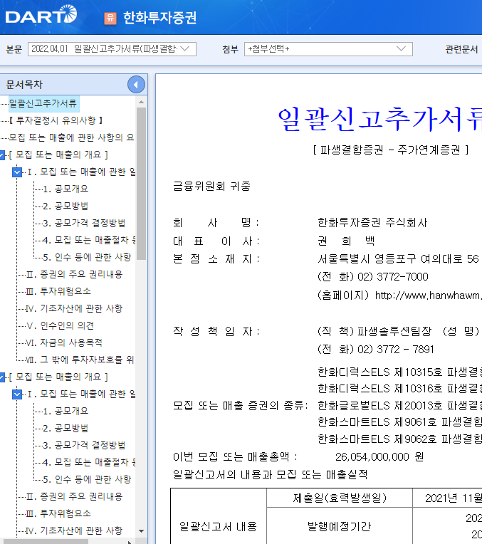 한화투자증권 / 일괄신고추가서류(파생결합증권-주가연계증권) 한화투자증권 / 일괄신고추가서류(파생결합증권-주가연계증권)