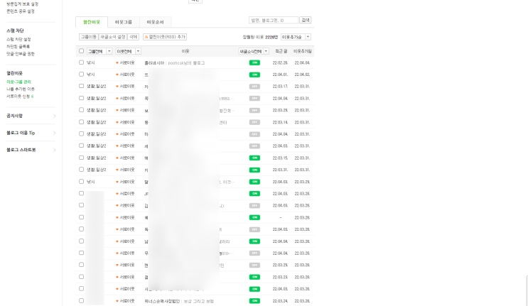  3년만에 네이버 블로그 이웃,서로이웃 먹튀 관리?