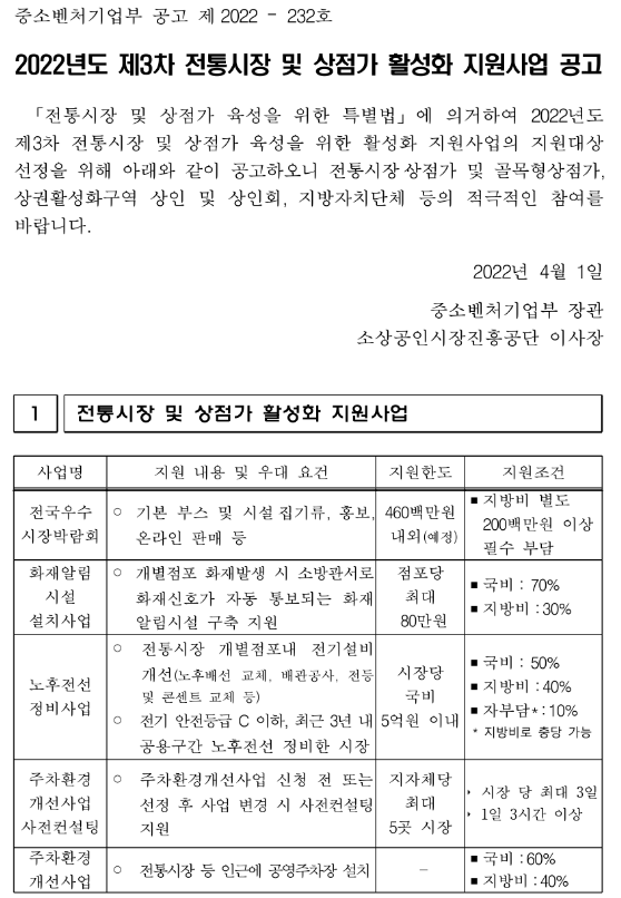 2022년 3차 전통시장 및 상점가 활성화 지원사업 공고 2022년 3차 전통시장 및 상점가 활성화 지원사업 공고