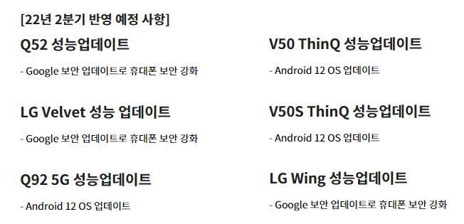 LG전자 2분기 안드로이드 12 업데이트예정. V50 씽큐·V50S 씽큐·Q92 5G 업데이트