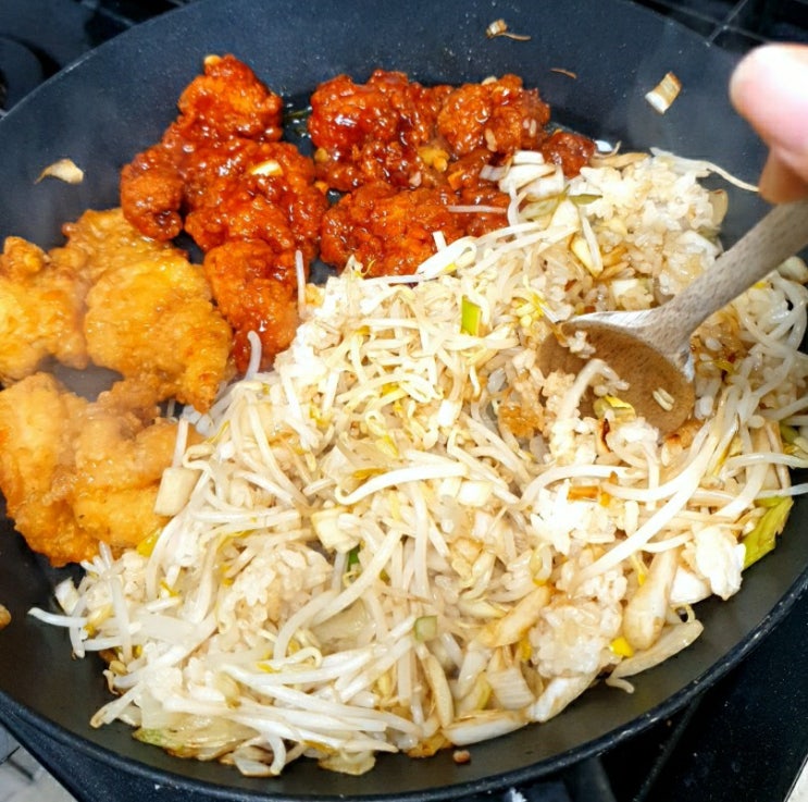  남은치킨 찬밥요리 치밥 양고기집 원팬 마늘대파볶음밥 만들기