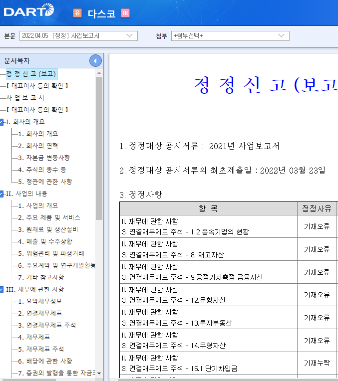 다스코 / 사업보고서 다스코 / 사업보고서