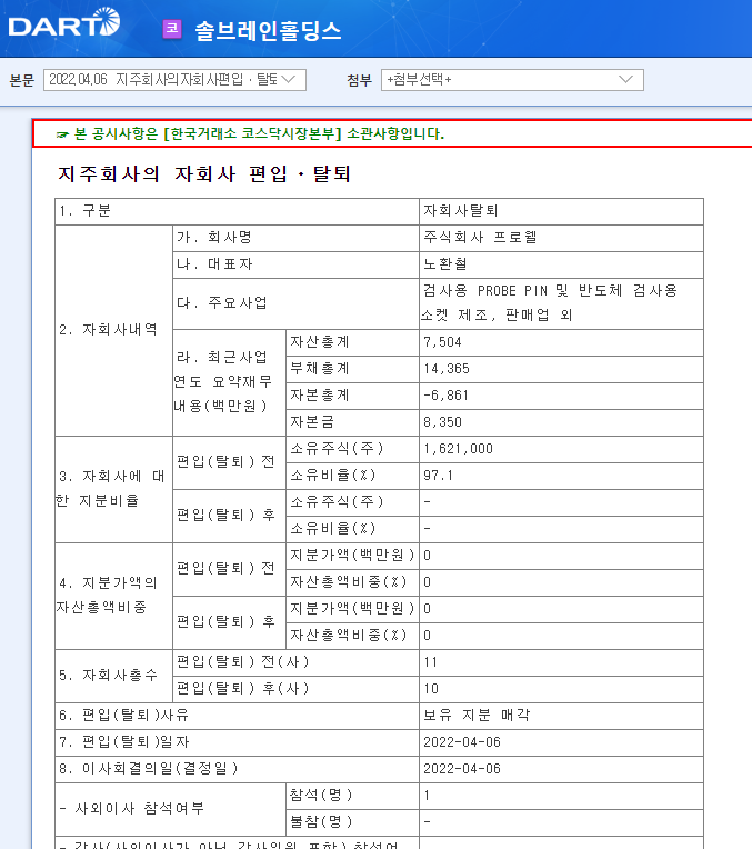 솔브레인홀딩스 / 지주회사의자회사편입ㆍ탈퇴