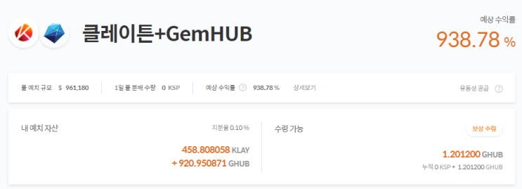 GemHUB+클레이튼 클레이스왑 풀 예치(APR : 940%)