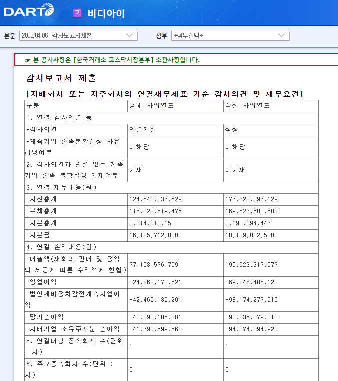 비디아이 / 감사보고서제출