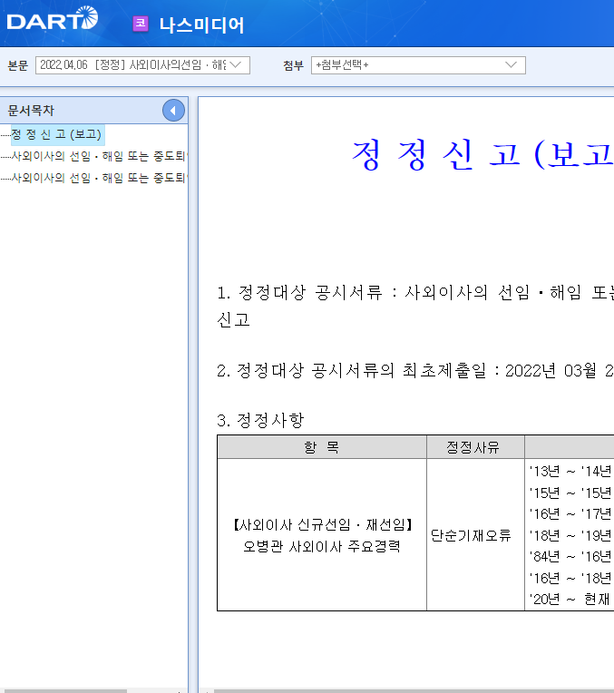 나스미디어 / 사외이사의선임ㆍ해임또는중도퇴임에관한신고 나스미디어 / 사외이사의선임ㆍ해임또는중도퇴임에관한신고