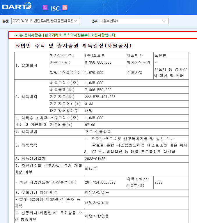 ISC / 타법인주식및출자증권취득결정(자율공시)