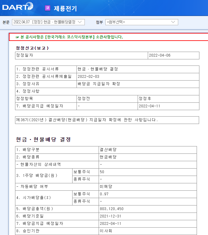 제룡전기 / 현금ㆍ현물배당결정 제룡전기 / 현금ㆍ현물배당결정