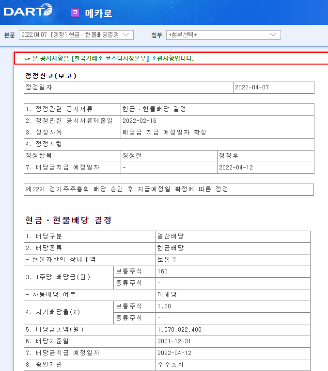 메카로 / 현금ㆍ현물배당결정 메카로 / 현금ㆍ현물배당결정