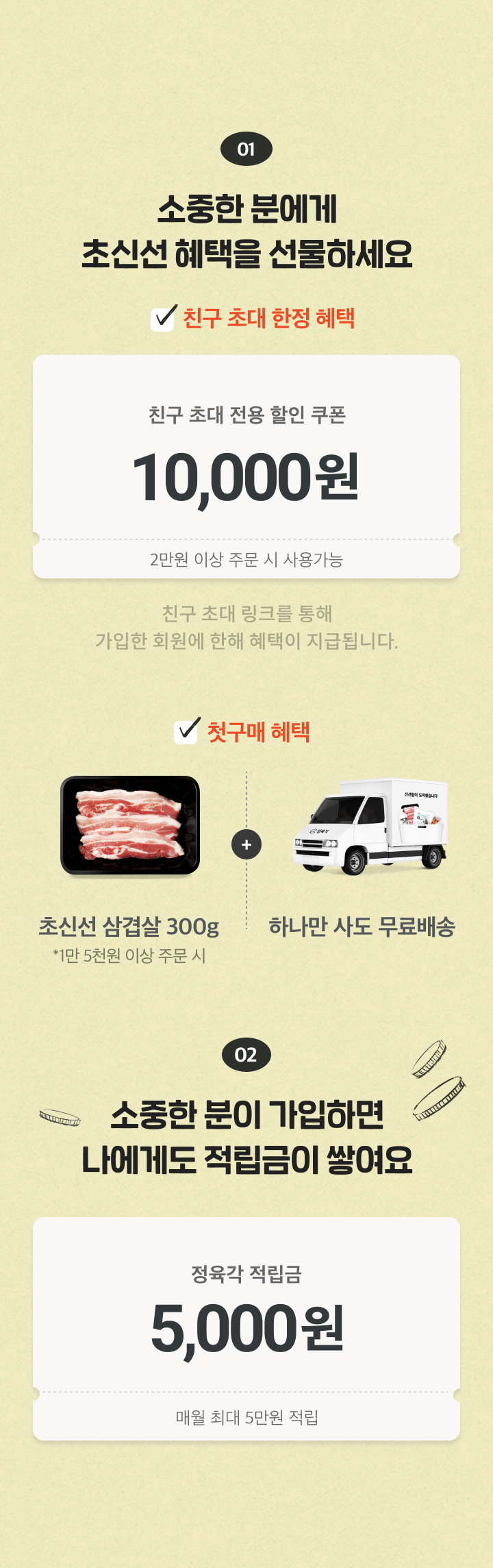  [정육각]가입 10000원+삽겹살 공짜+초대 5000원+리뷰 2000원. 고기 28400원어치를 8000원에 사먹기
