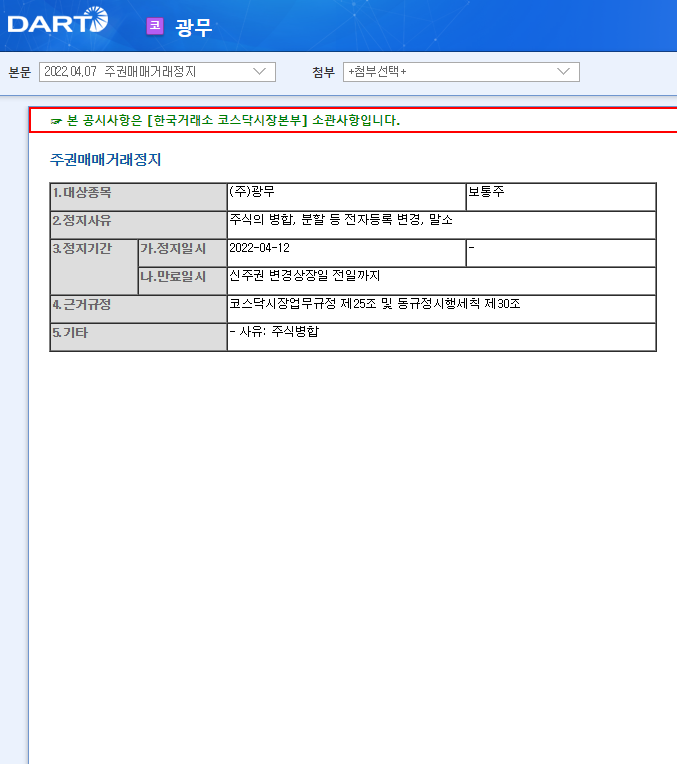 광무 / 주권매매거래정지 광무 / 주권매매거래정지