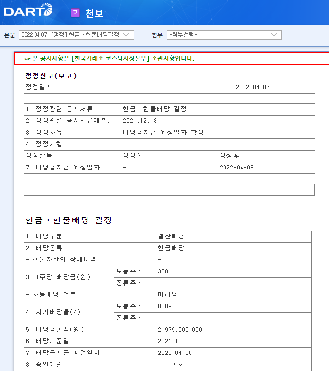 천보 / 현금ㆍ현물배당결정 천보 / 현금ㆍ현물배당결정