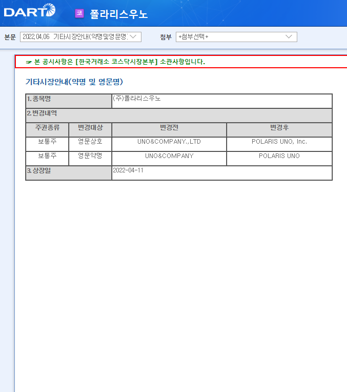 폴라리스우노 / 기타시장안내(약명및영문명) 폴라리스우노 / 기타시장안내(약명및영문명)