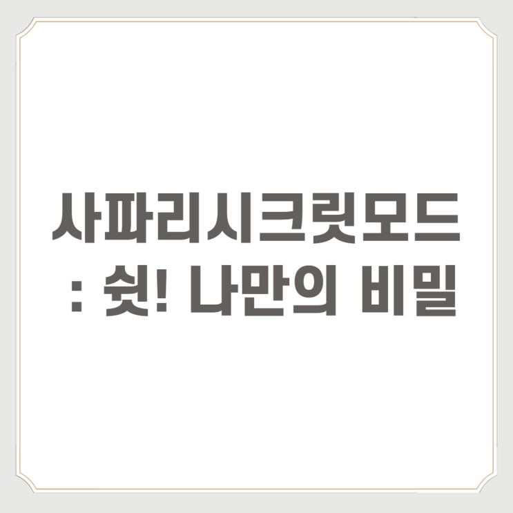  사파리시크릿모드 : 쉿! 나만의 비밀